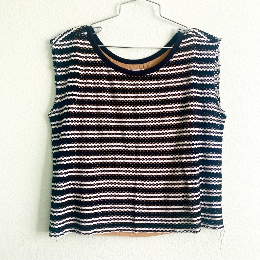 BAILEY 44 raw hem double layer top shirt Small cut out mesh sleeveless tee